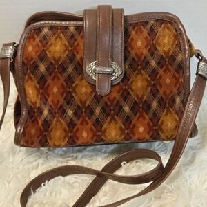 VINTAGE orange and brown handbag with Crossbody silver Hardware